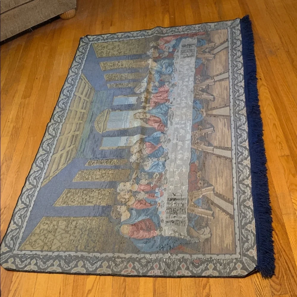Vintage vibrant Colorful Last Supper Tapestry 74lenght 49high fringe bottom